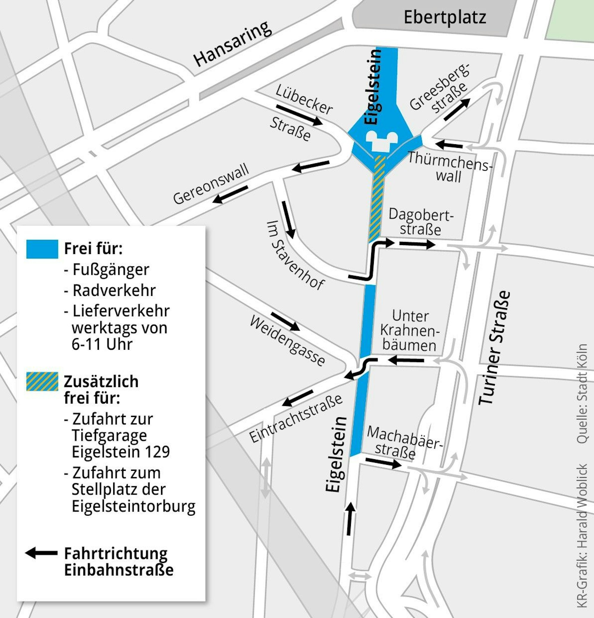 Grafik zur geplanten Verkehrsführung am Kölner Eigelstein.
