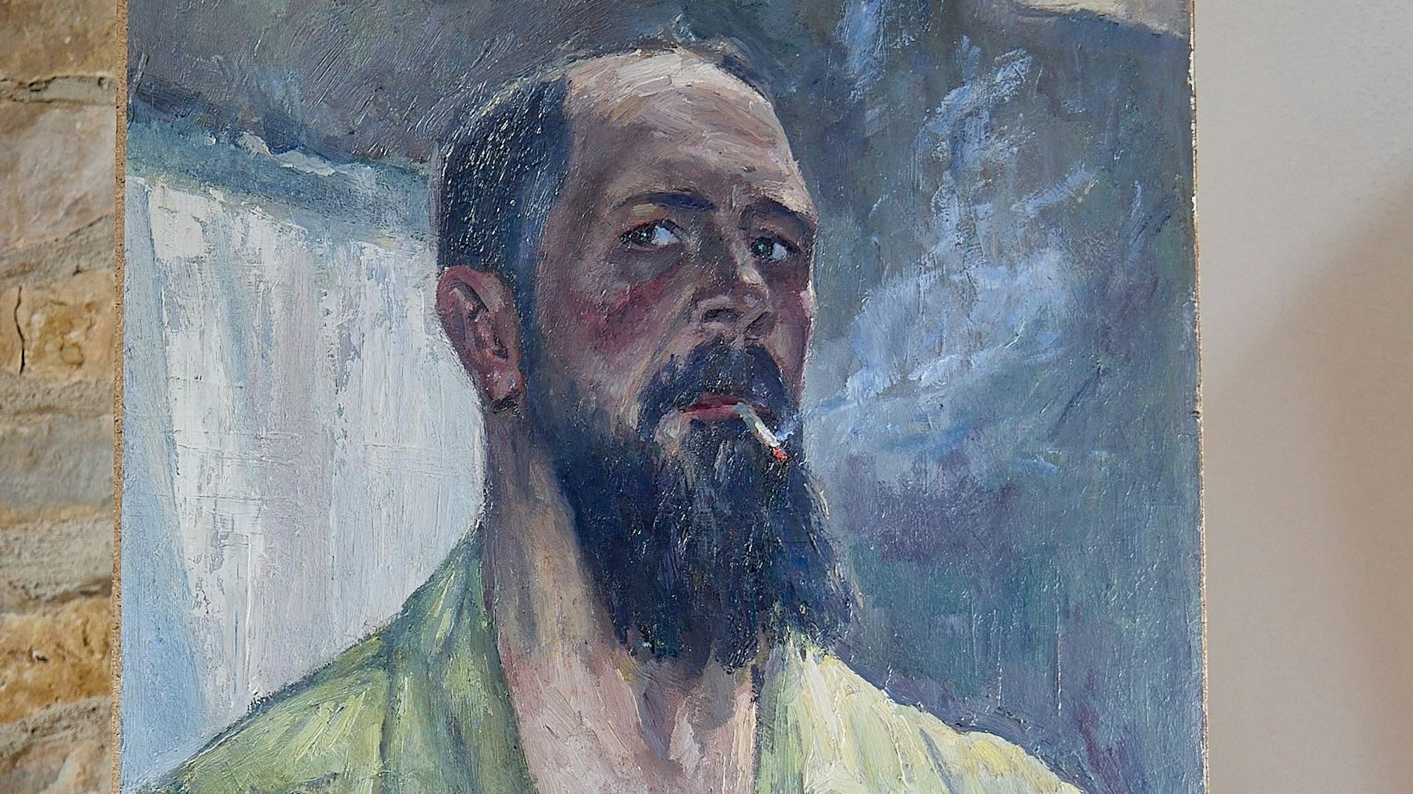 Das Gemälde zeigt ein Selbstporträt des Malers Hermann Dick. Es ist in einer Ausstellung in Blankenheim-Uedelhoven zu sehen.