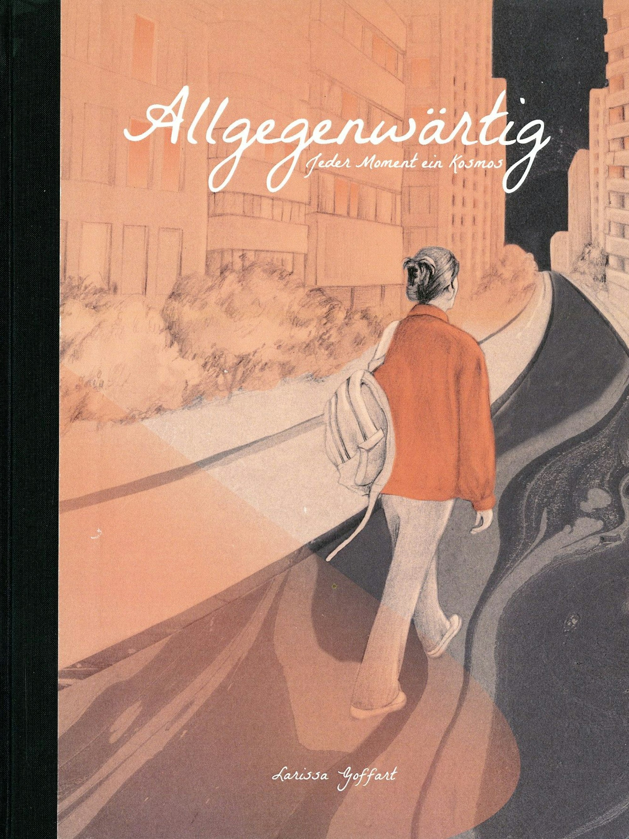 Ein Bilderbuchcover. Zu sehen ist eine junge Frau, die eine Straße entlanggeht.