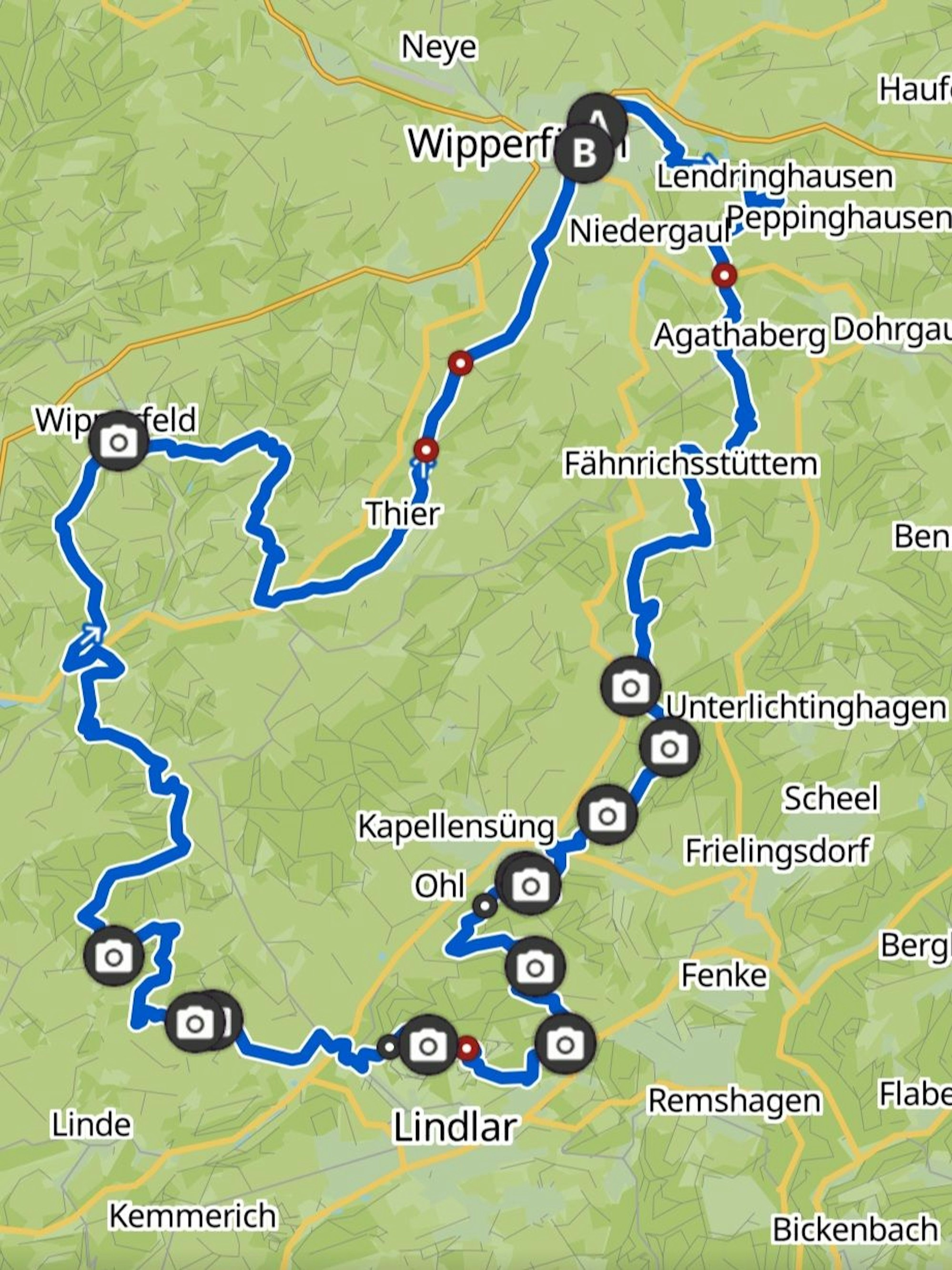 Eine Landkarte zeigt die Strecke der Bergischen 50 an.