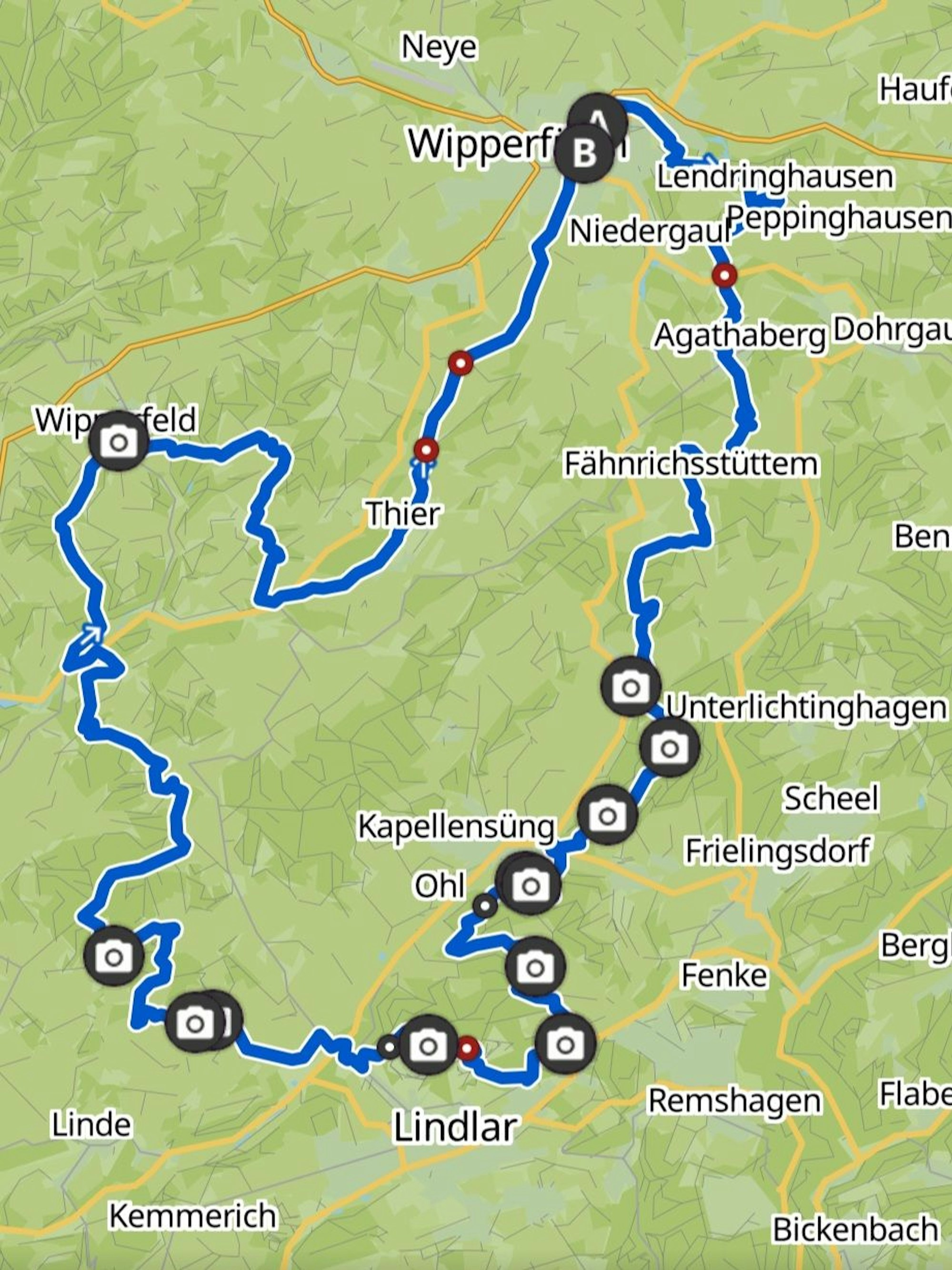 Eine Landkarte zeigt die Strecke der Bergischen 50 an.