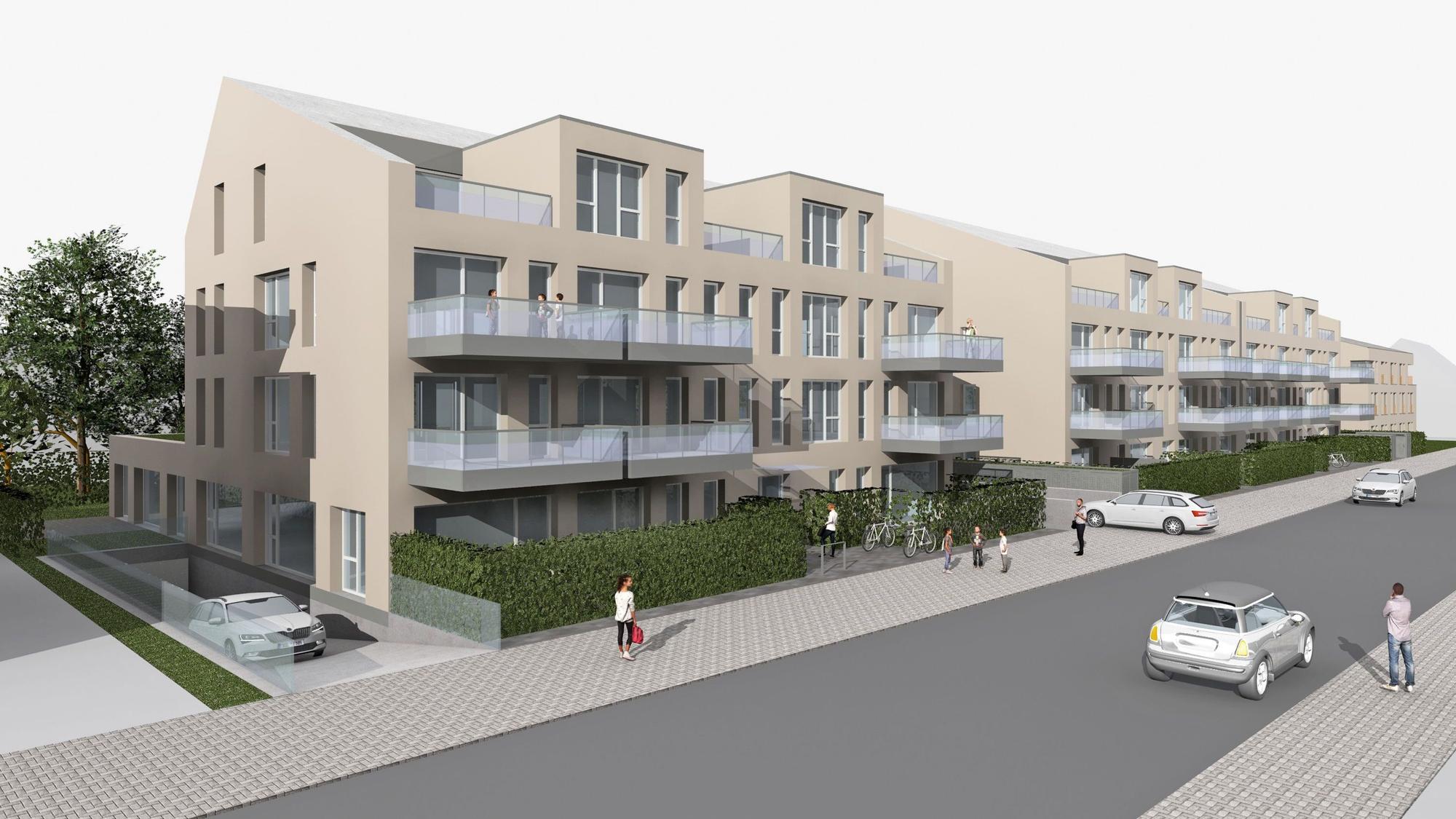 Das Foto zeigt eine Visualisierung des Bauprojekts an der Ursulastraße.