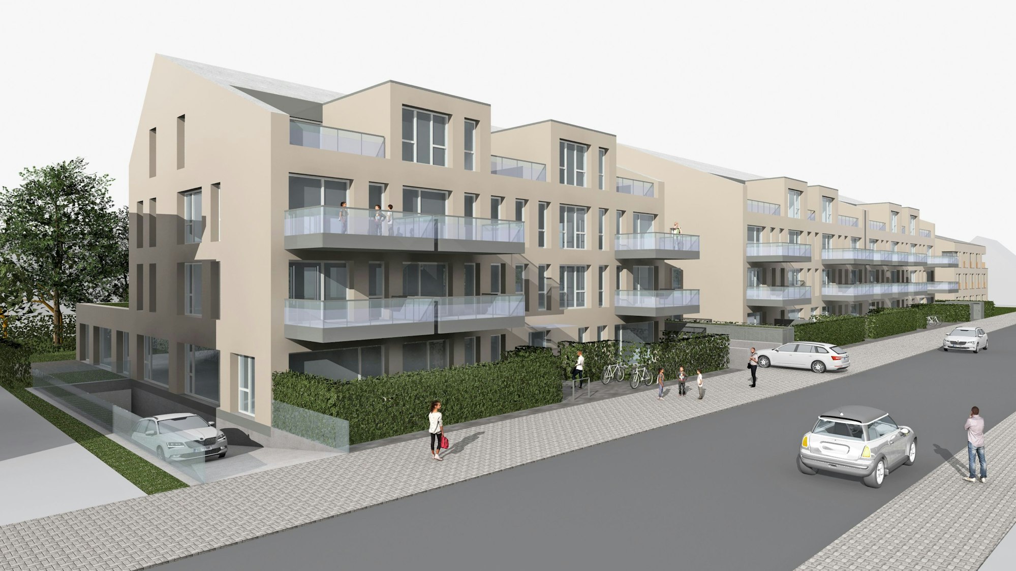 Das Foto zeigt eine Visualisierung des Bauprojekts an der Ursulastraße.