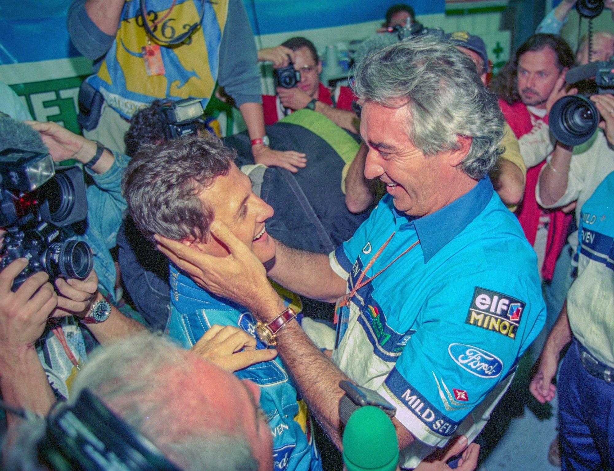Flavio Briatore (r) war Teamchef, als Michael Schumacher erstmals Weltmeister wurde.