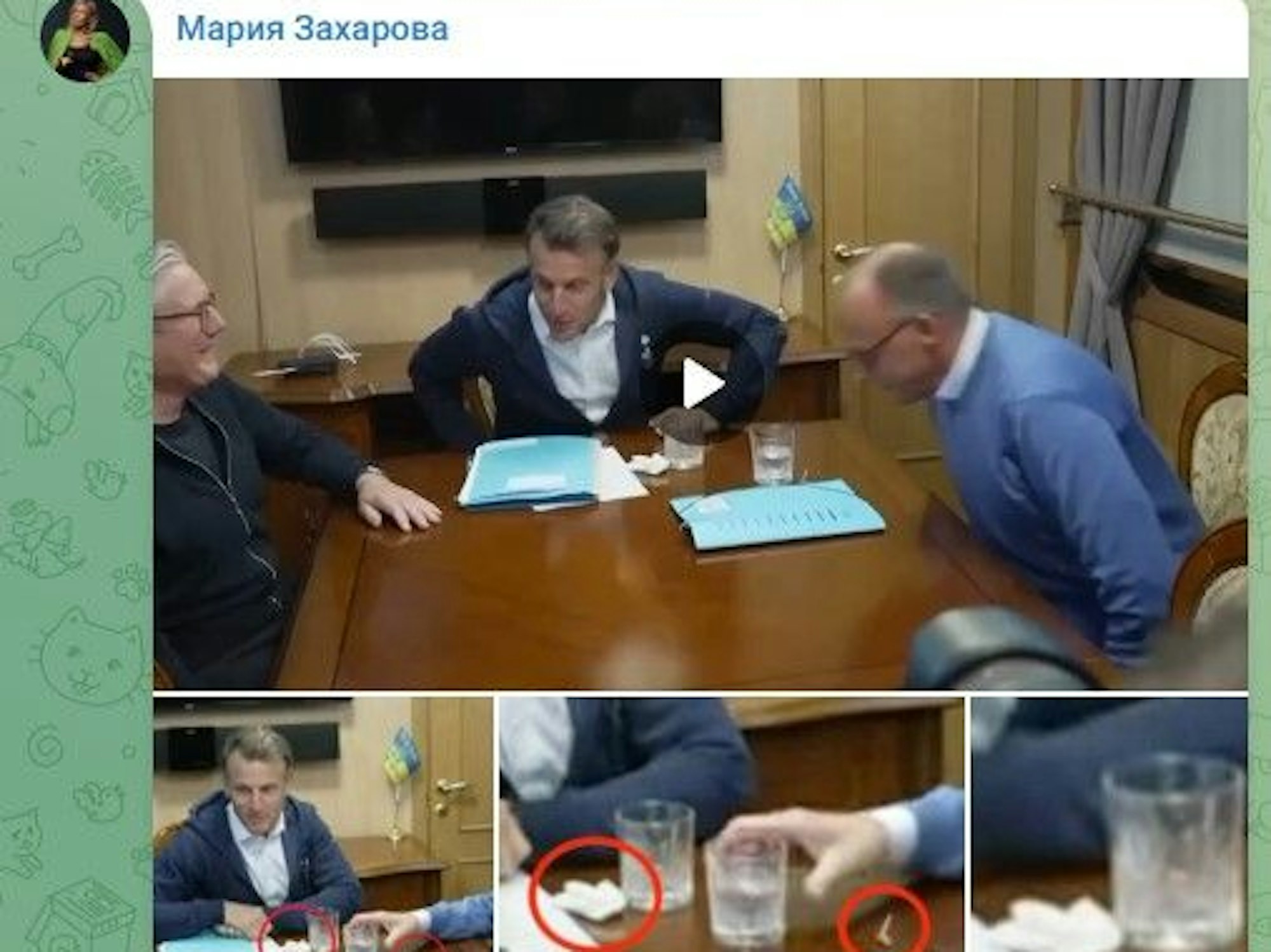 Ein Screenshot aus dem Telegram-Kanal von Maria Sacharowa zeigt, wie die russische Außenamtssprecherin die Kampagne gegen Merz und Macron befeuert hat.