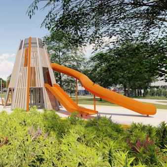 Visualisierung eines großen Spielplatzes im Glashüttenpark.