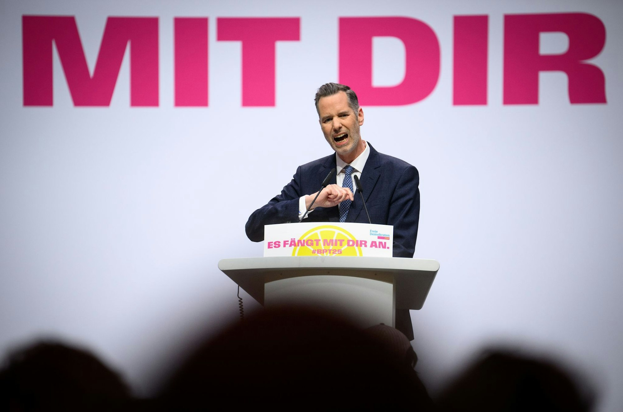 Gibt sich bei seiner Bewerbungsrede für den Parteivorsitz kämpferisch: Christian Dürr.