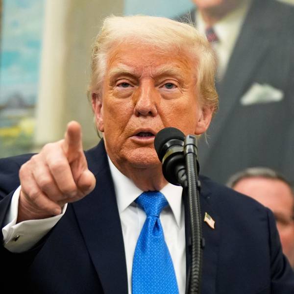 19.05.2025, USA, Washington: US-Präsident Donald Trump spricht während einer Veranstaltung zur Verleihung einer Auszeichnung an Polizeibeamte im Oval Office des Weißen Hauses. Foto: Manuel Balce Ceneta/AP/dpa +++ dpa-Bildfunk +++