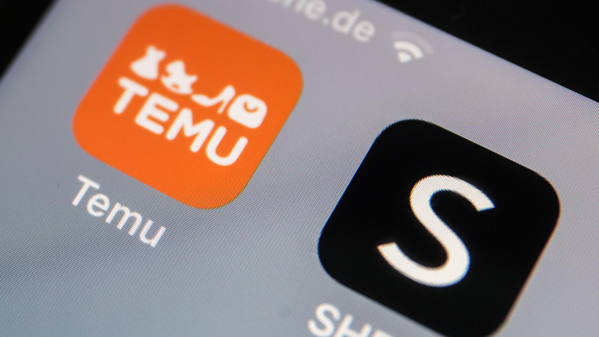 Die Apps der Internethändler Temu und Shein sind auf dem Display eines Smartphones zu sehen. (zu dpa: «EU-Kommission erwägt bis zu zwei Euro Abgabe für Temu-Pakete») Foto: Oliver Berg/dpa