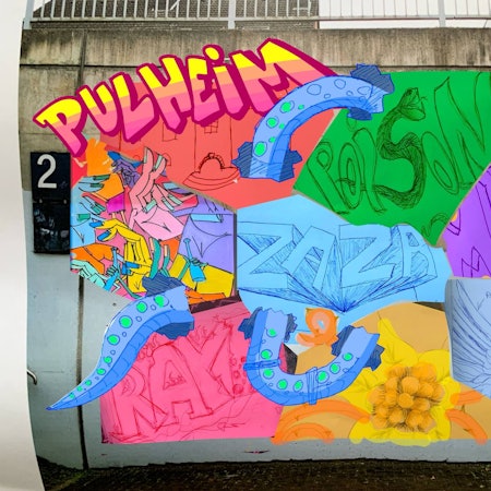 Der Entwurf für ein Graffito, es ist bunt.