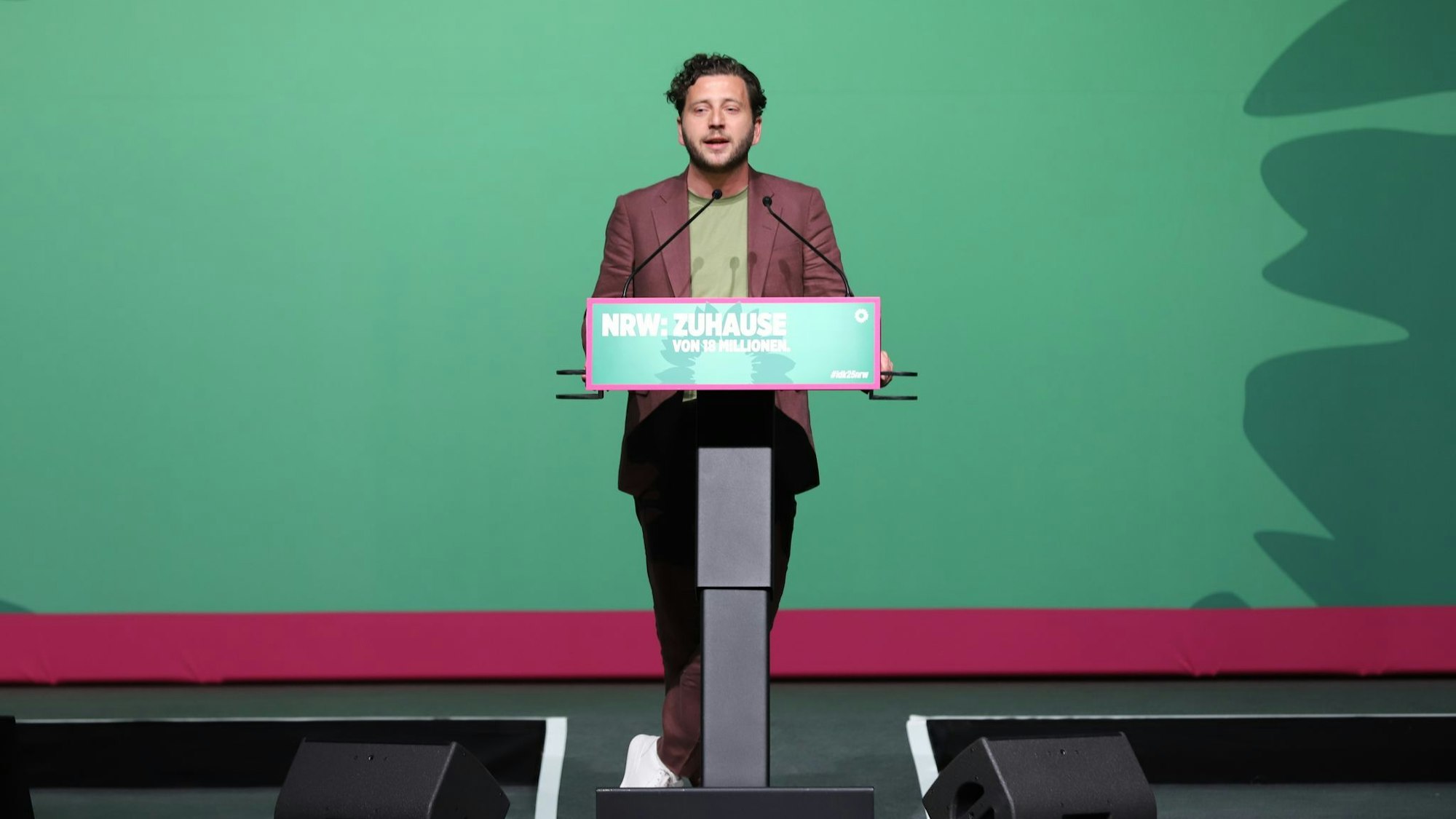 Grünen-Bundesvorsitzender Felix Banaszak machte den Delegierten Mut.