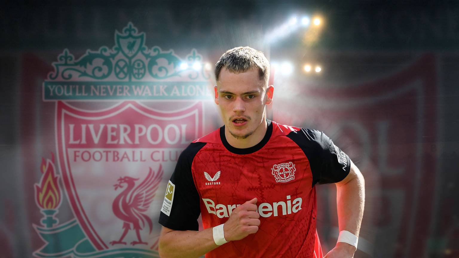 FOTOMONTAGE: Florian Wirtz zieht es zum FC Liverpool in die englische Premier League.