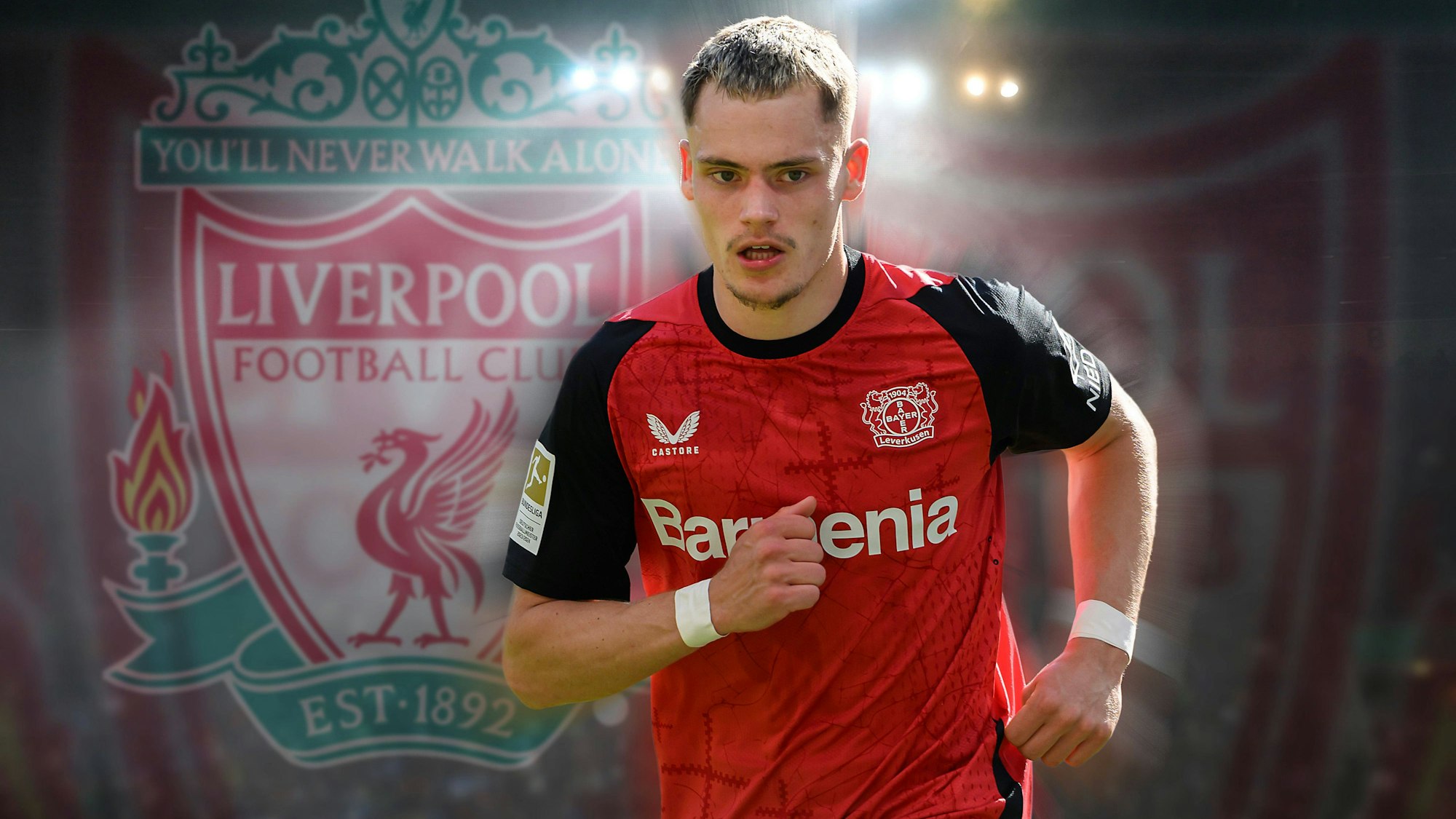 FOTOMONTAGE: Florian Wirtz zieht es zum FC Liverpool in die englische Premier League.