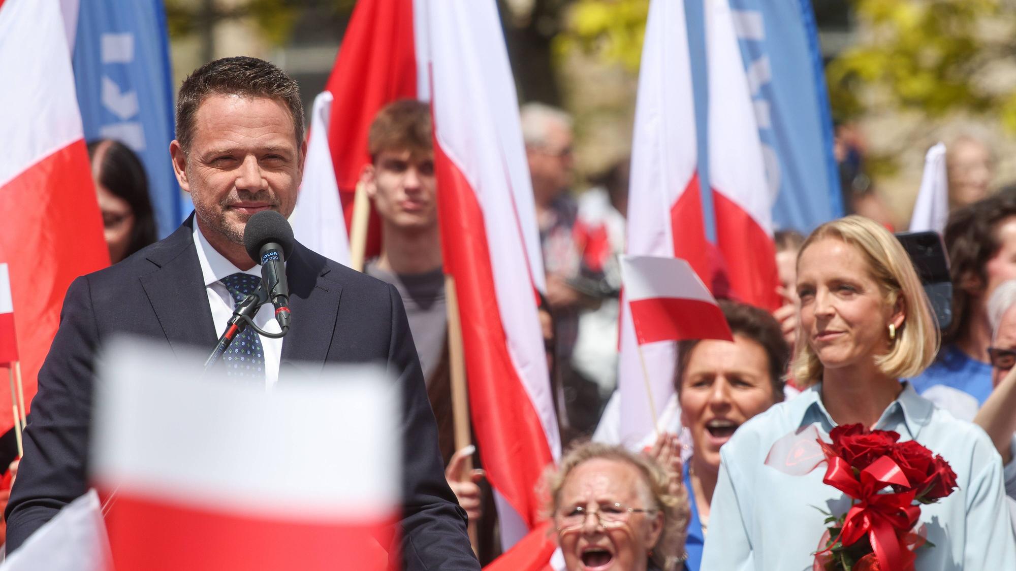 Der Bürgermeister von Warschau und Kandidat der Bürgerkoalition (KO) für die polnischen Präsidentschaftswahlen, Rafal Trzaskowski, auf einer Wahlkampfveranstaltung.