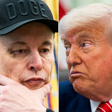 (COMBO) This combination of pictures created on June 03, 2025 shows Elon Musk looks and US President Donald Trump in the Oval Office of the White House in Washington, DC, on May 30, 2025. Tech billionaire Elon Musk on June 3, 2025, hammered the sprawling tax cuts and spending mega-bill that President Trump is trying to muscle through Congress as a "disgusting abomination." "The president already knows where Elon Musk stood on this bill, it doesn't change his opinion. This is one big, beautiful bill, and he's sticking to it," White House Press Secretary Karoline Leavitt told reporters on June 3. (Photo by Allison ROBBERT / AFP)