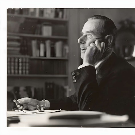 Thomas Mann an seinem Schreibtisch 1941.