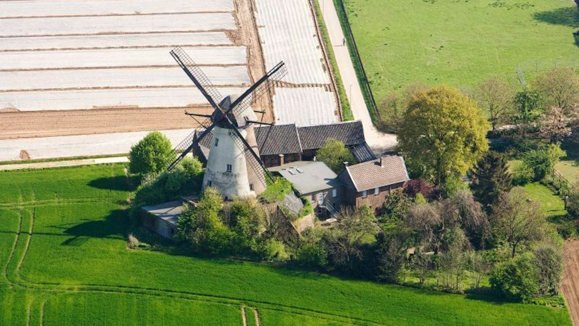 Luftbild der Grottenhertener Windmühle im Rhein-Erft-Kreis (Archivbild)