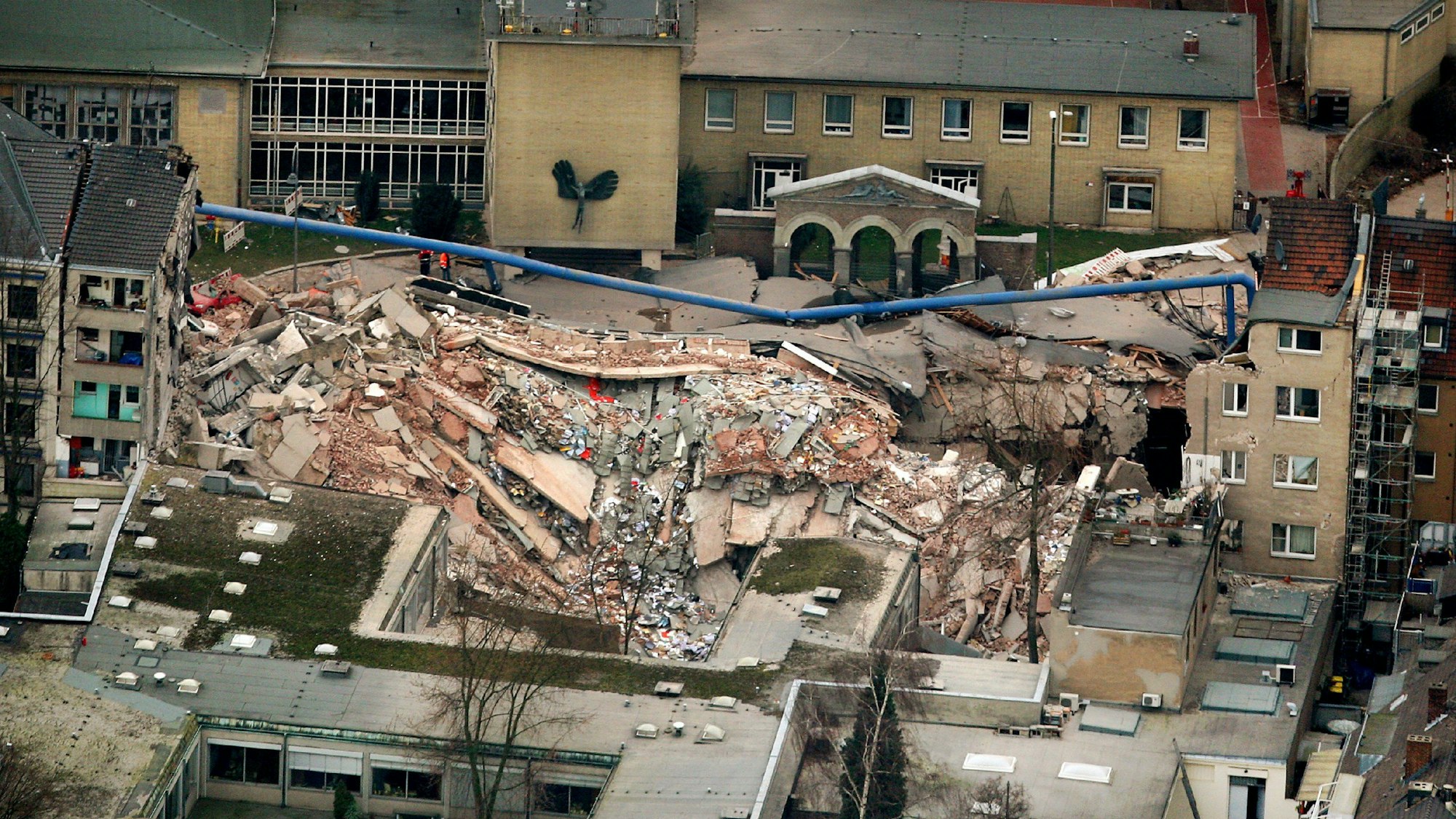 Das eingestürzte Kölner Stadtarchiv an der Severinstraße am 4. März 2009.