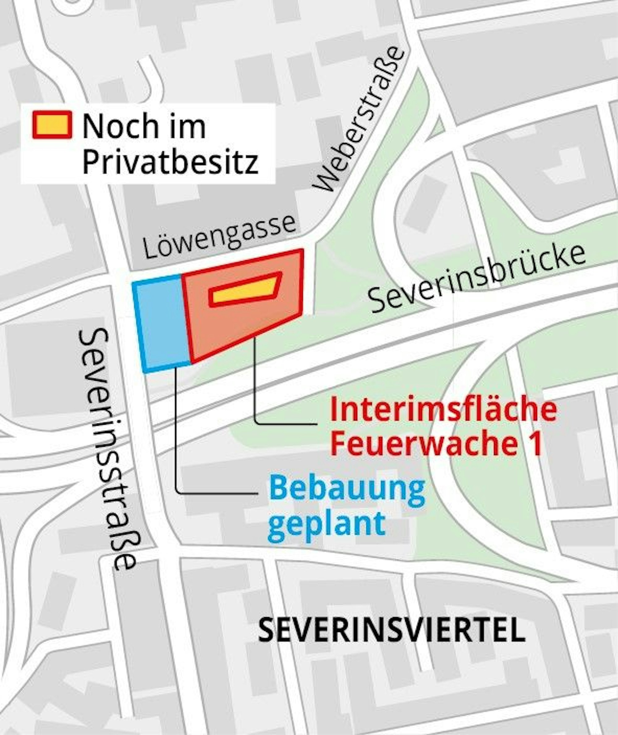 Die Grafik zeigt den geplanten Standort für das Interim der Feuerwache 1 Köln-Innenstadt.