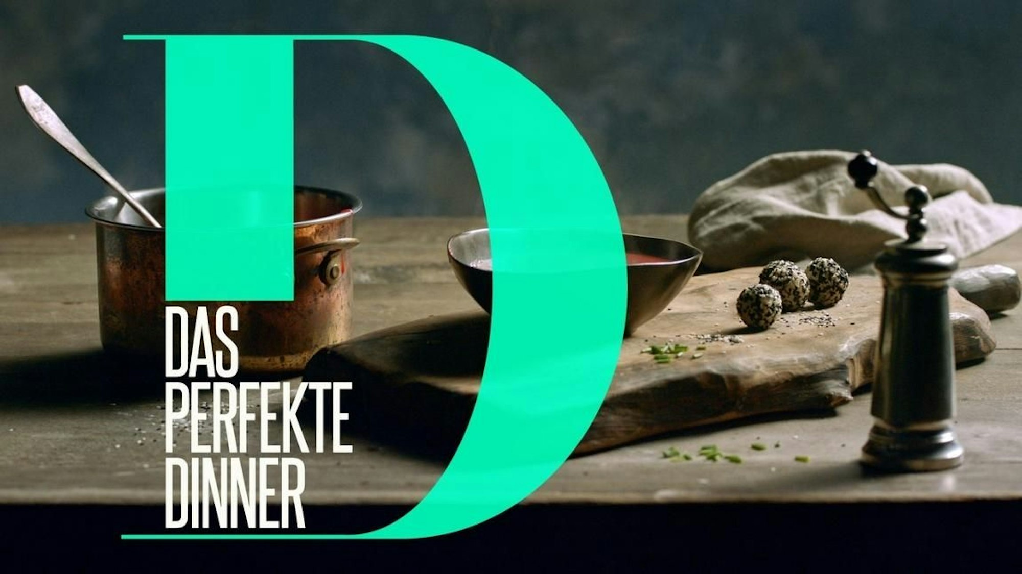 Logo mit Schriftzug und Hintergrund von „Das perfekte Dinner“.