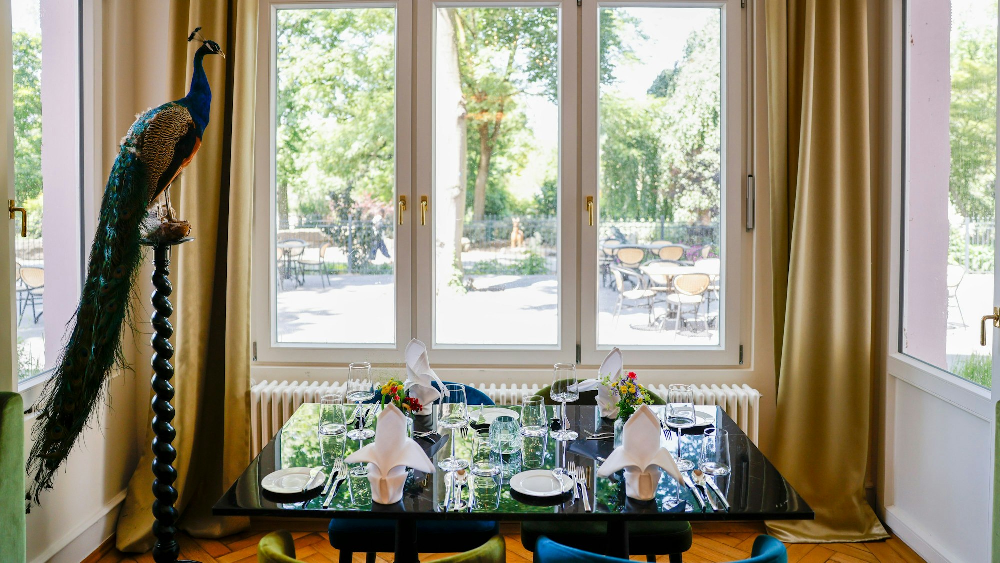 Stilvolles Ambiente mit Aussicht auf die Gehege des Kölner Zoos.