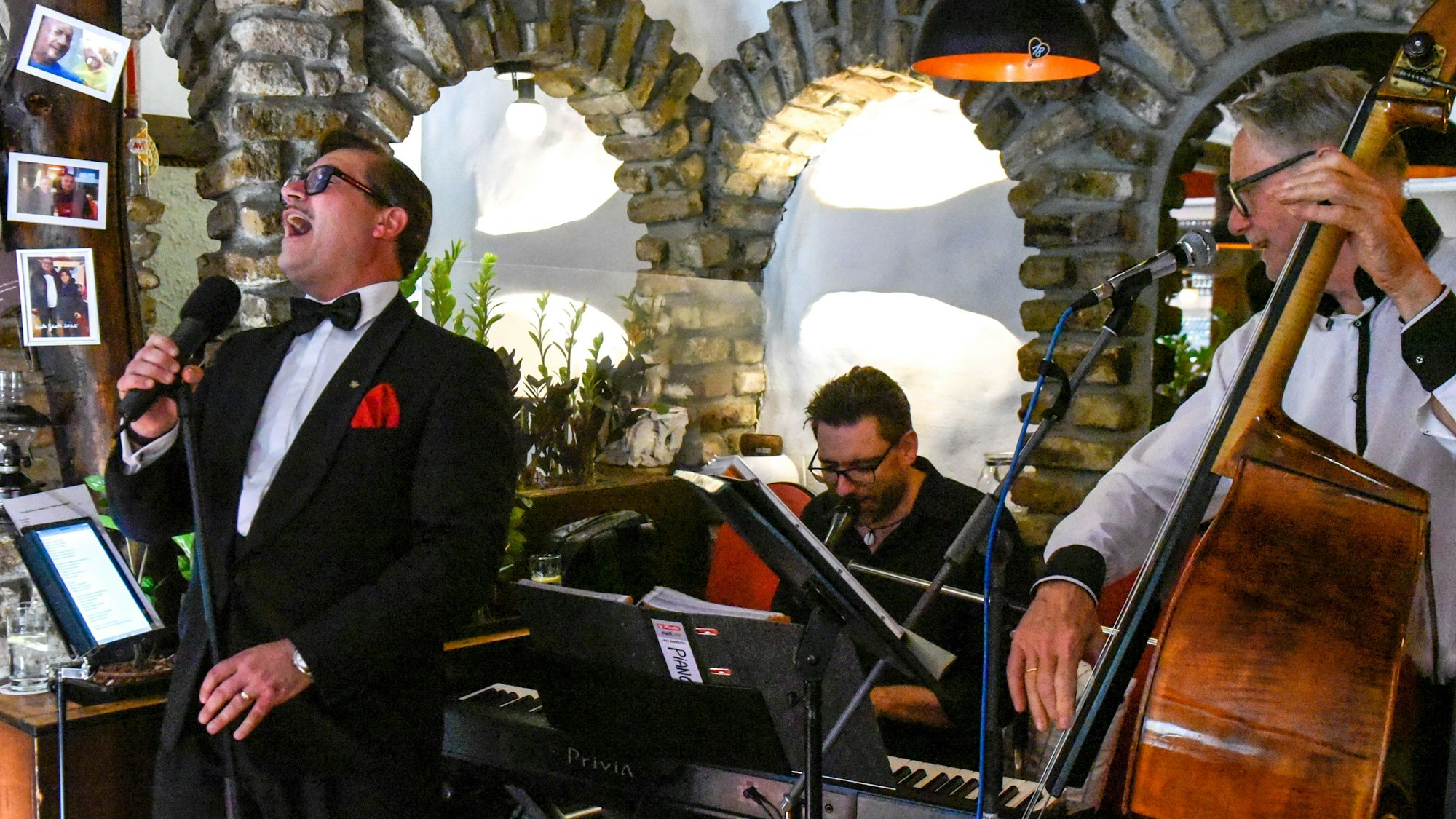 Zu sehen ist das Jazz-Trio beim Auftritt.