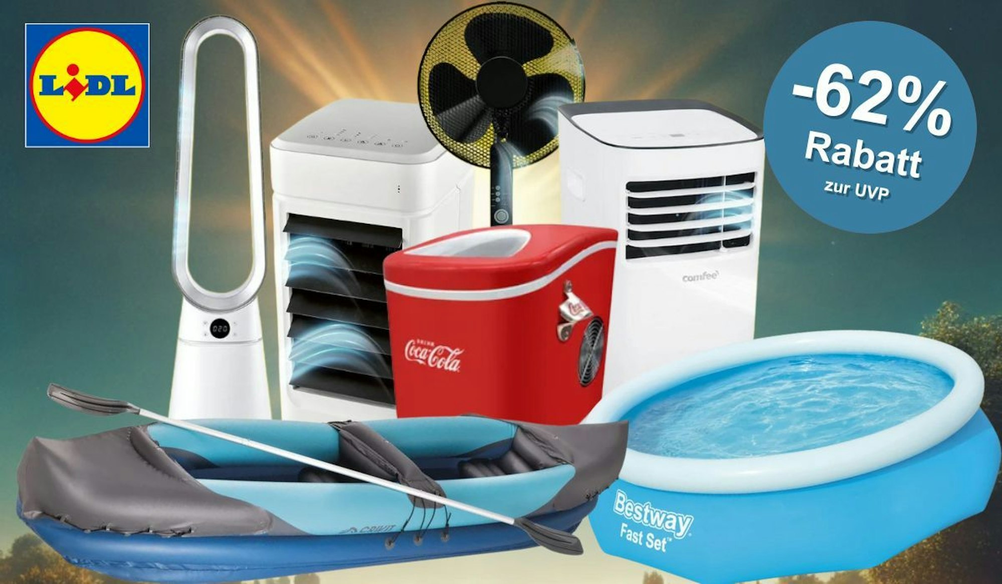 Auf dem Bild sind mehrere Produkte zu sehen, die für eine ordentliche Abkühlung sorgen!