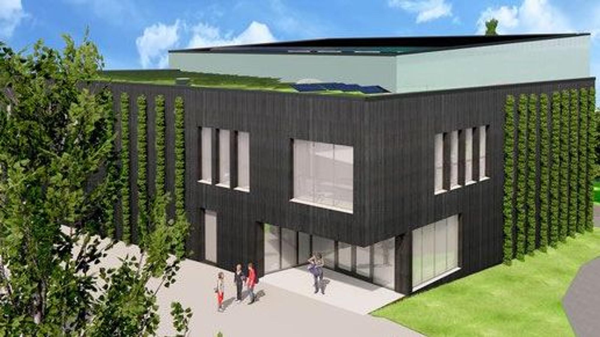 Die neue Halle an der Grundschule Wenigerbach wird in Holz-Hybrid-Bauweise mit Gründach und Photovoltaik errichtet.