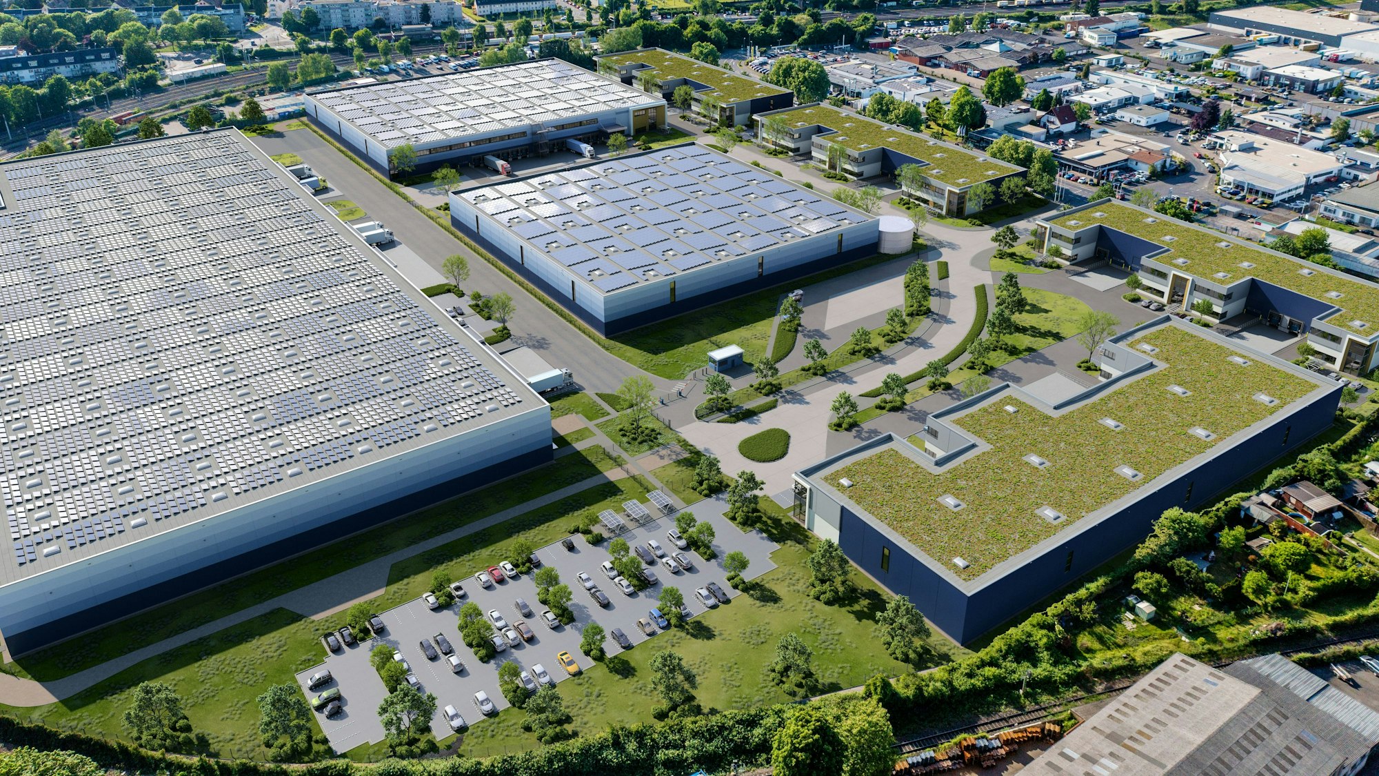 Zu sehen sind Gebäude aus der Vogelperspektive.