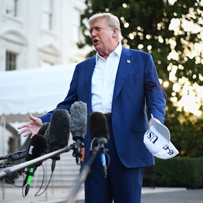 US President Donald Trump speaks to the press before boarding Marine One from the South Lawn of the White House in Washington, DC on June 24, 2025, to attend the NATO's Heads of State and Government summit in The Hague. (Photo by Mandel NGAN / AFP)
