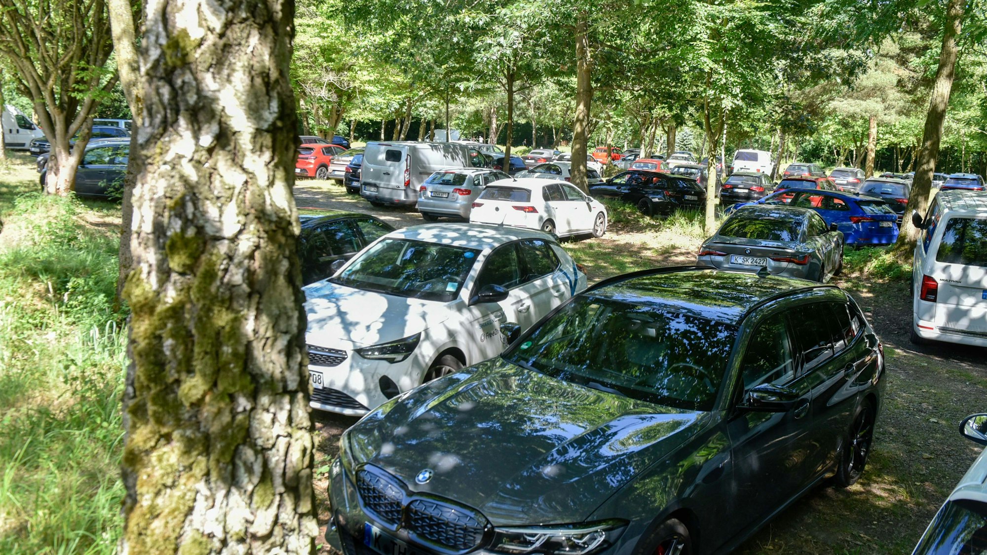 Auf einem Parkplatz stehen Autos.