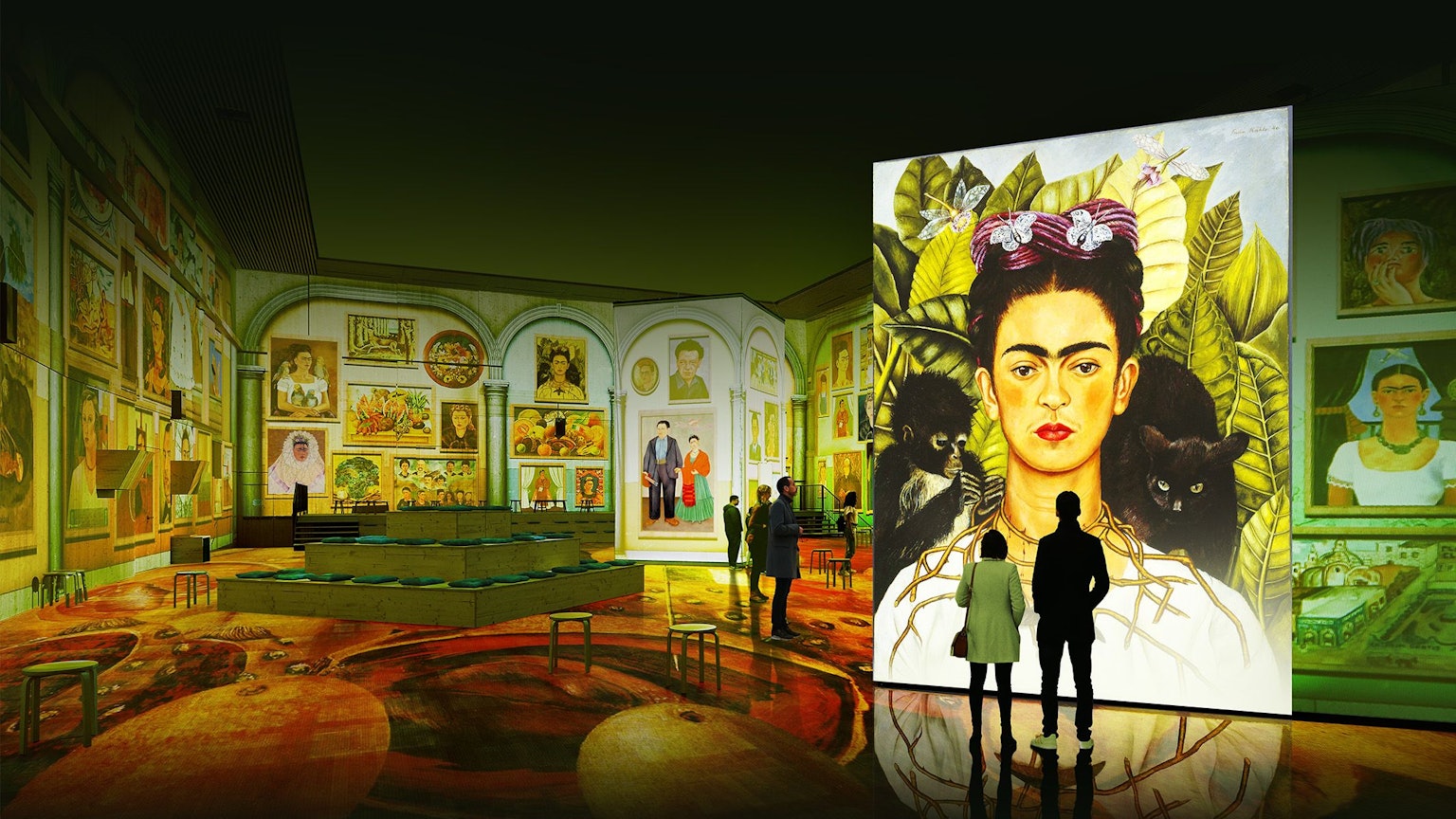 Kahlo überall: Hochleistungsprojektoren werfen die Kunst an die Wände.