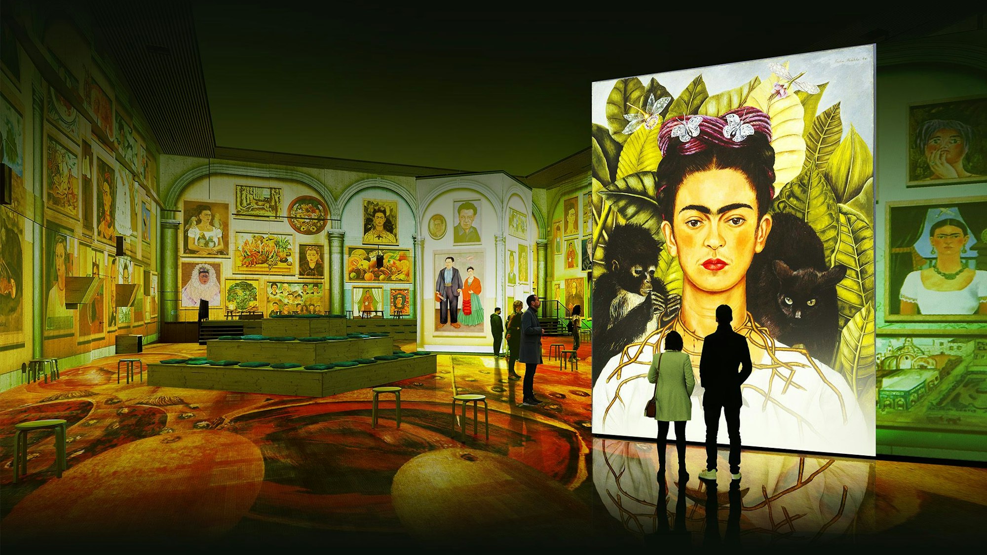 Kahlo überall: Hochleistungsprojektoren werfen die Kunst an die Wände.