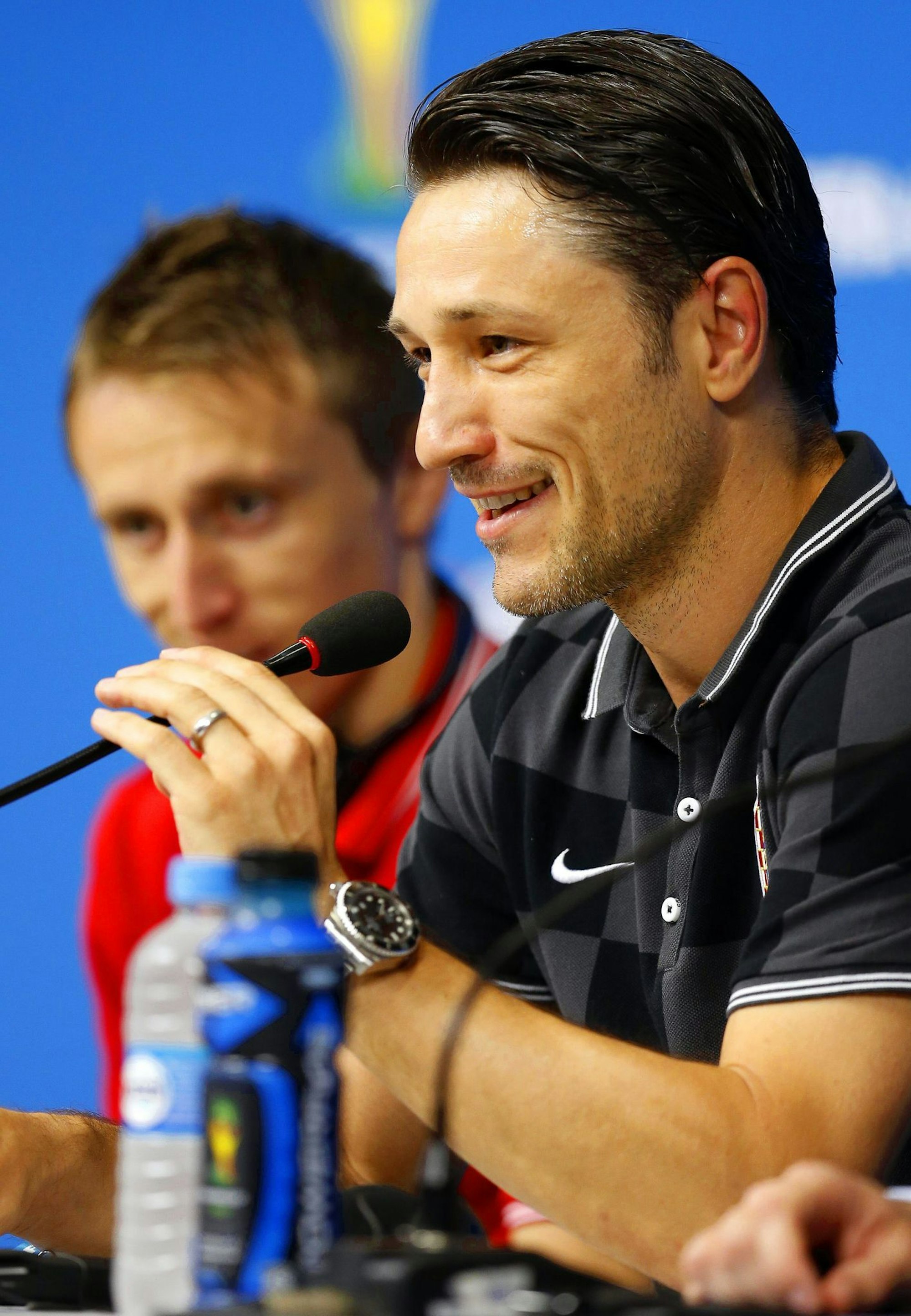 Niko Kovac als kroatischer Nationaltrainer mit Luka Modric (l) bei der WM 2014.