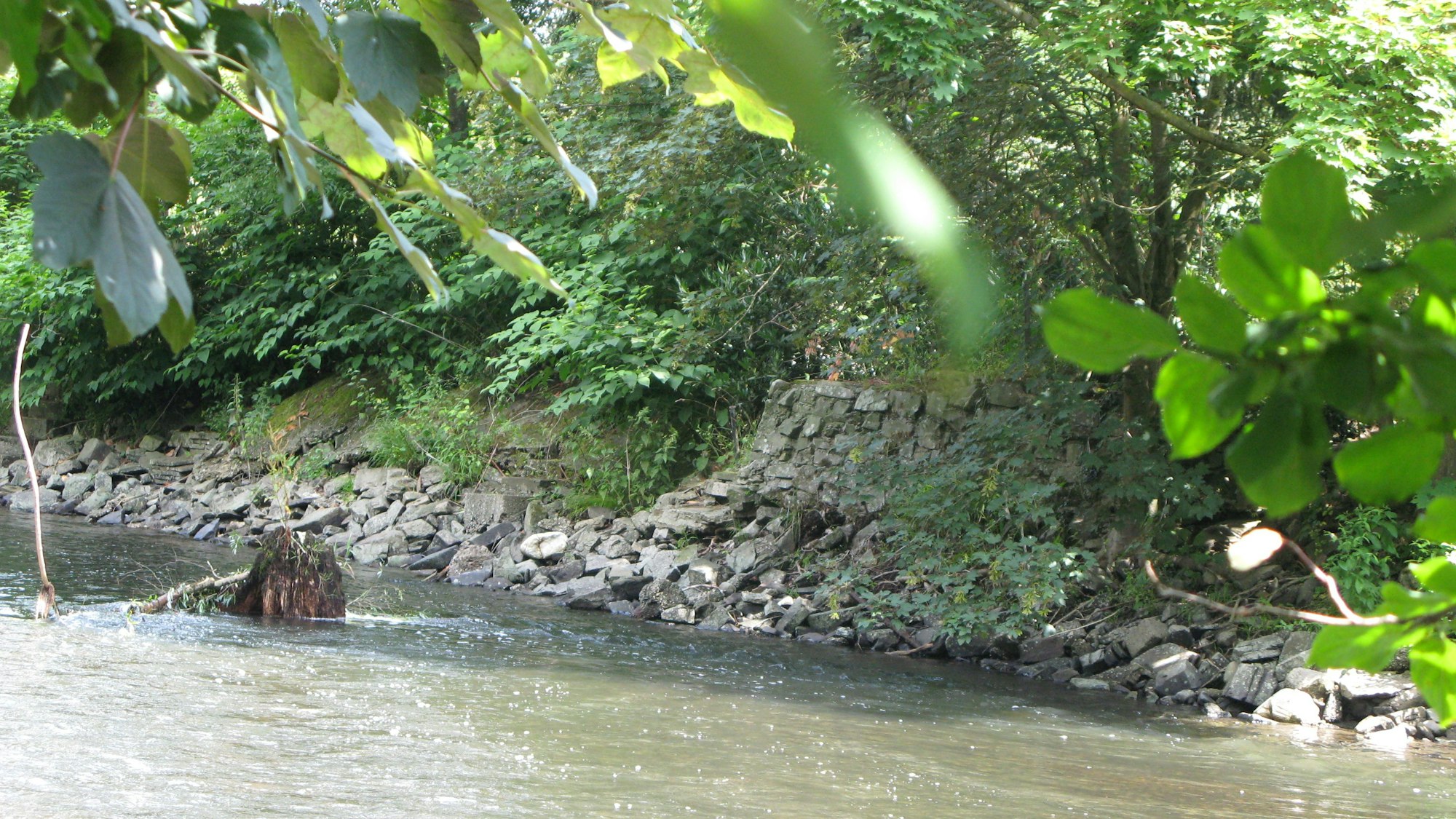 Blick über die Agger auf das heute mit Steinen befestigte Ufer.