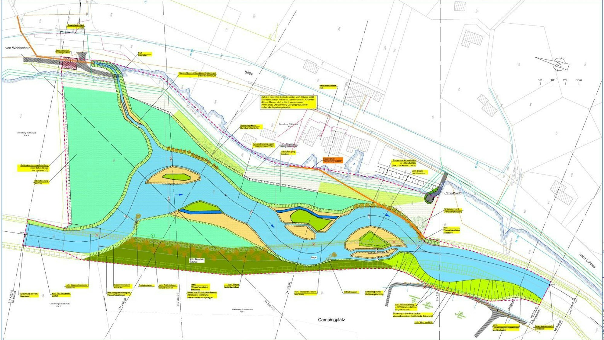Die Karte zeigt die renaturierte Agger mit der Einmündung des Stolzenbachs.