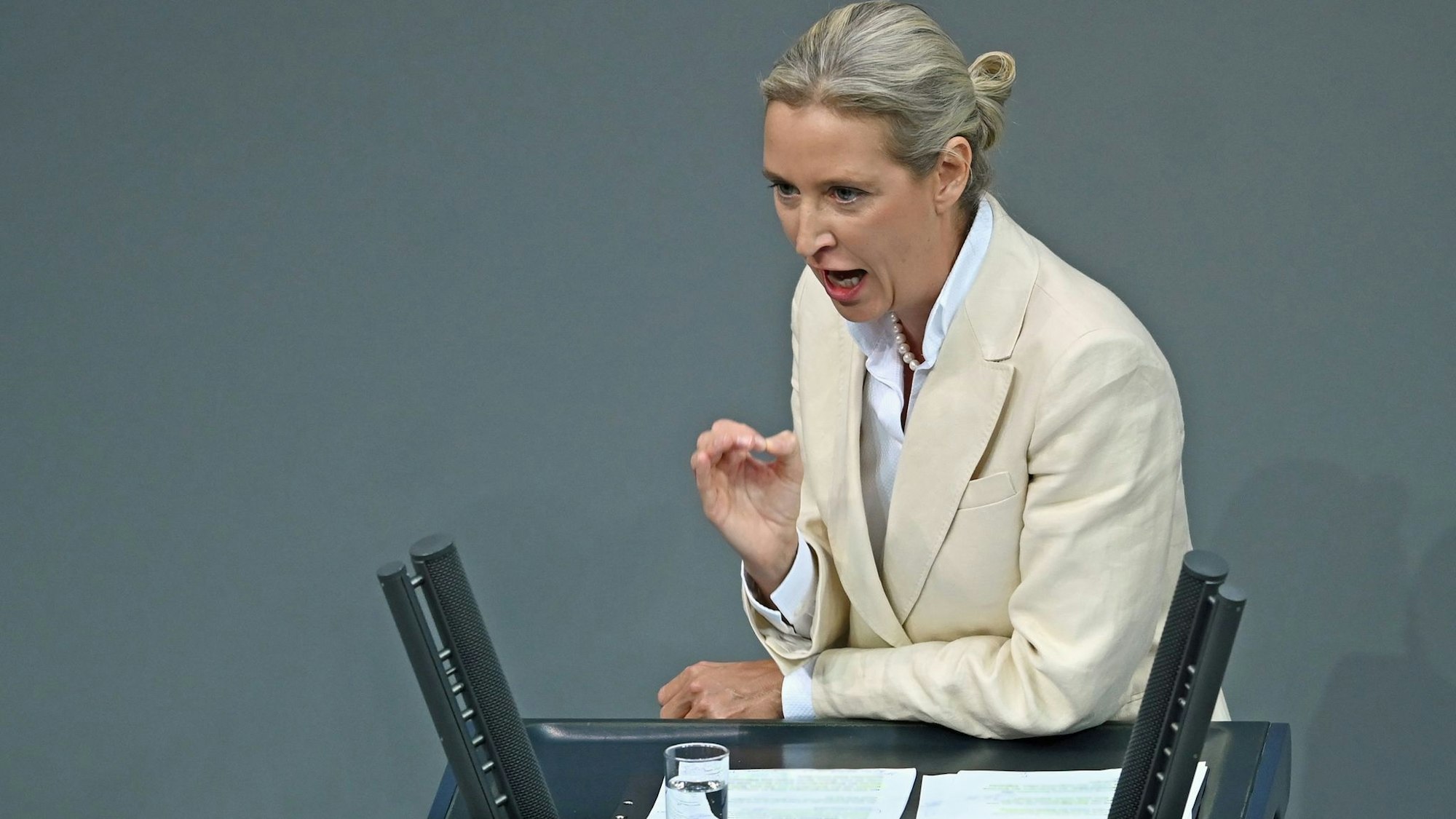 Die Oppositionsführerin Weidel attackiert den Kanzler hart in ihrer Rede