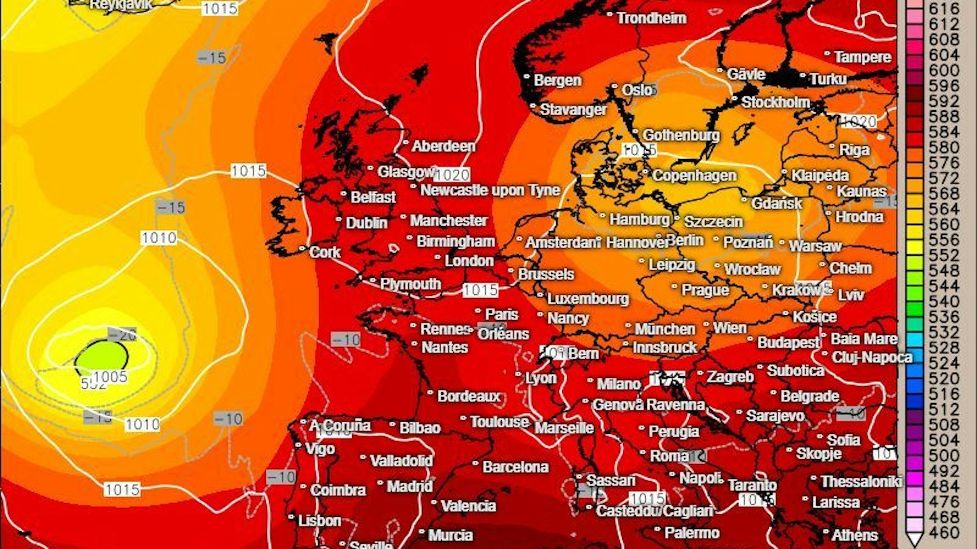 Eine Karte des Luftdrucks am   13.07.2025, 18:00 Uhr.