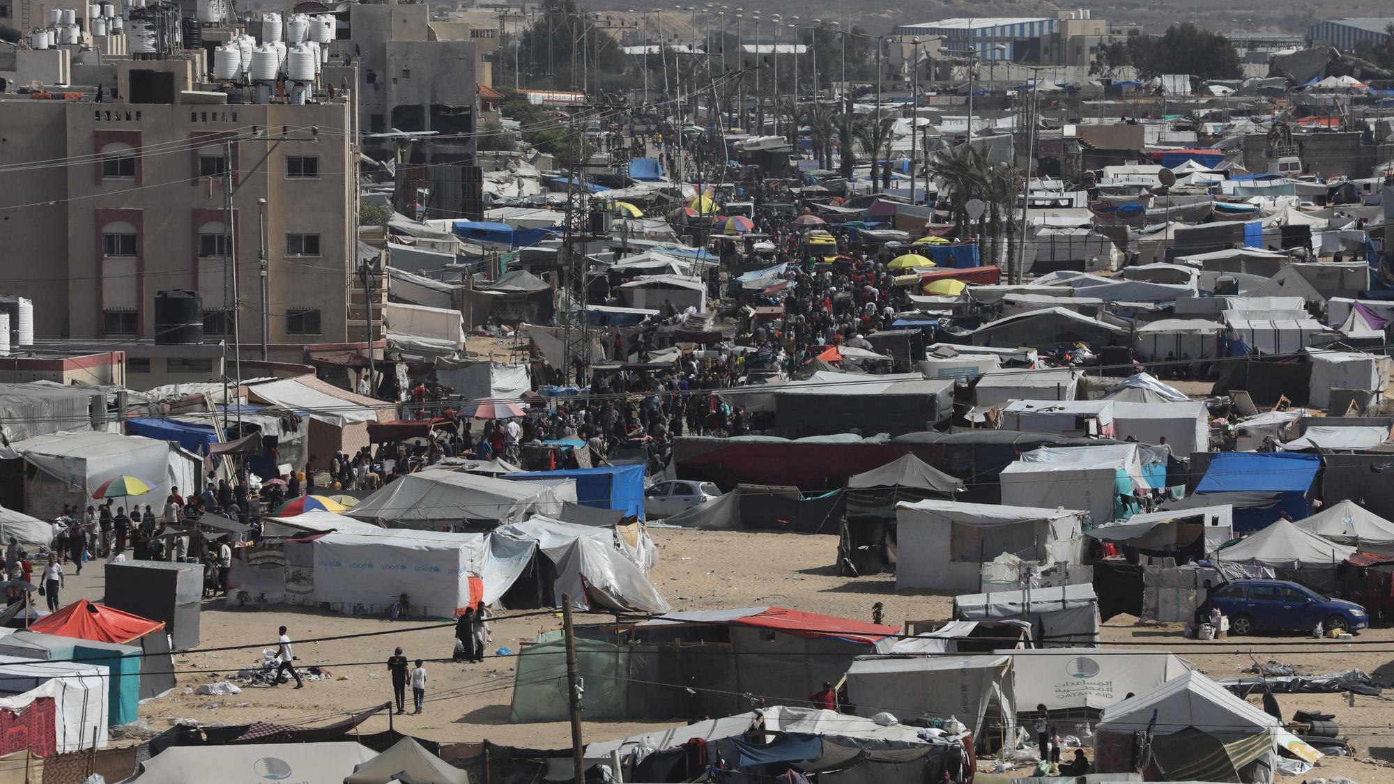 Ein Lager für vertriebene Palästinenser in der Nähe der Grenze zu Ägypten.