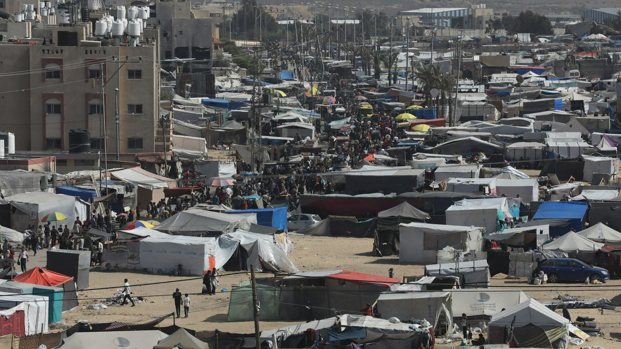 Ein Lager für vertriebene Palästinenser in der Nähe der Grenze zu Ägypten.