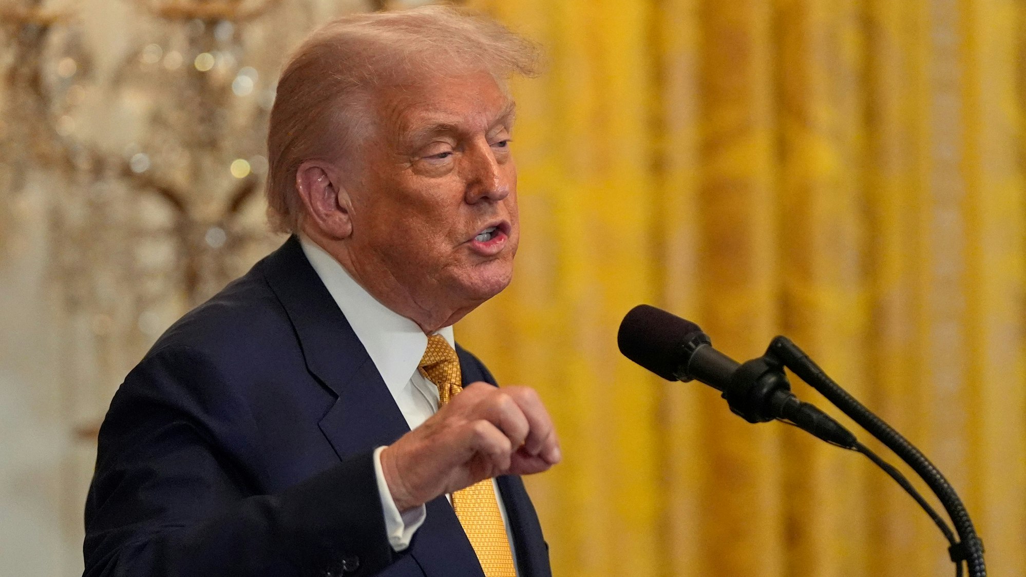 US-Präsident Donald Trump spricht während eines Empfangs für republikanische Kongressabgeordnete im East Room des Weißen Hauses.