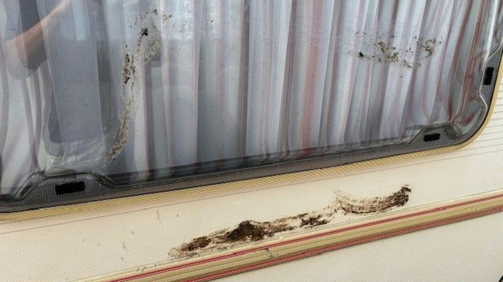 Lange Streifen Hundekot entdeckte die Troisdorfer Familie auf ihrem an der Straße abgestellten Wohnwagen. Ein Video soll den Troisdorfer Lokalpolitiker zeigen, wie er den Inhalt eines Hundekotbeutels auf dem Wagen verteilt.