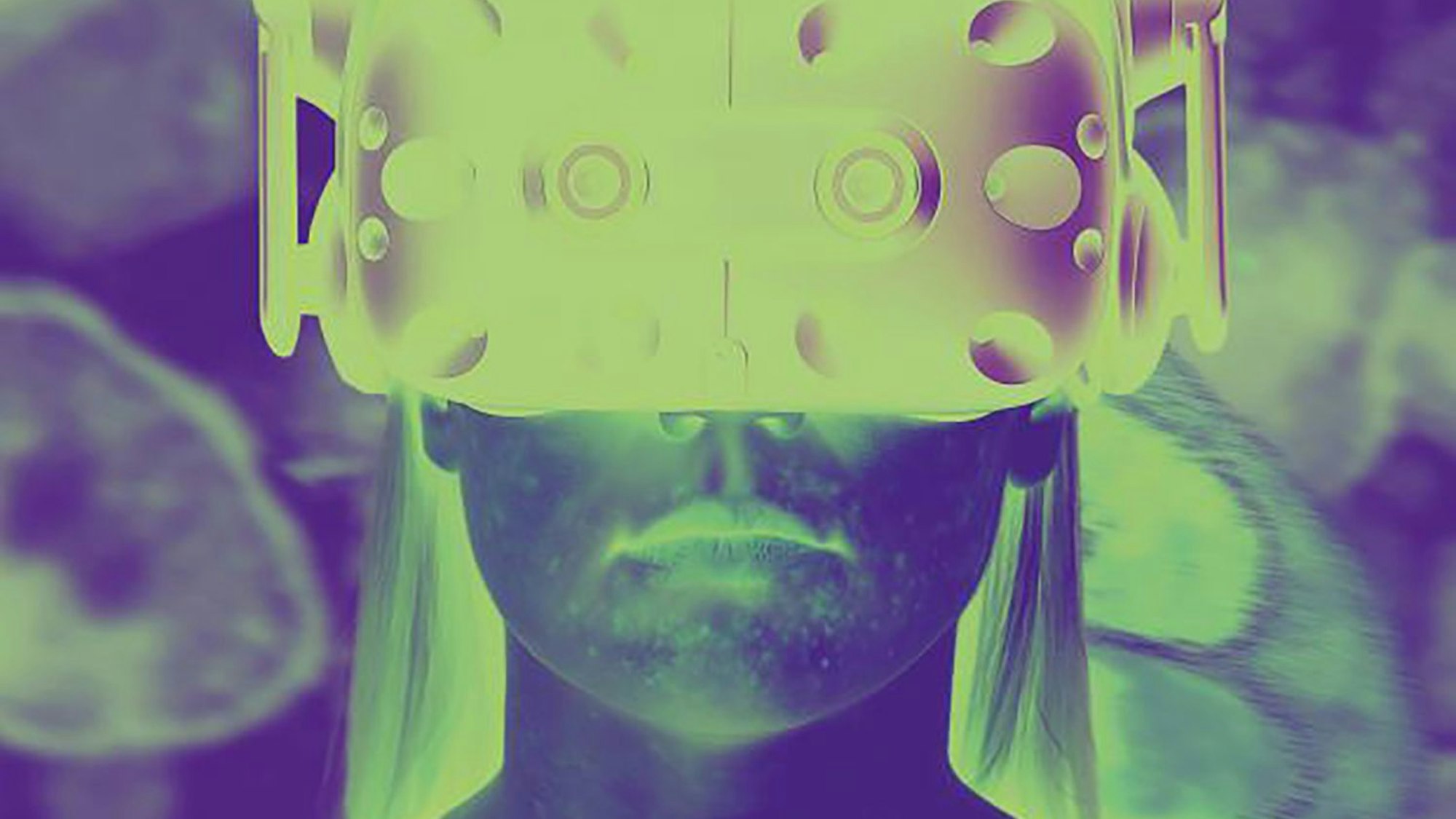 Eine Darstellung illustriert, wie eine Versuchsperson durch eine Virtual Reality-Brille Avatare sieht, die teils sichtbare Anzeichen von Infektionen zeigen.