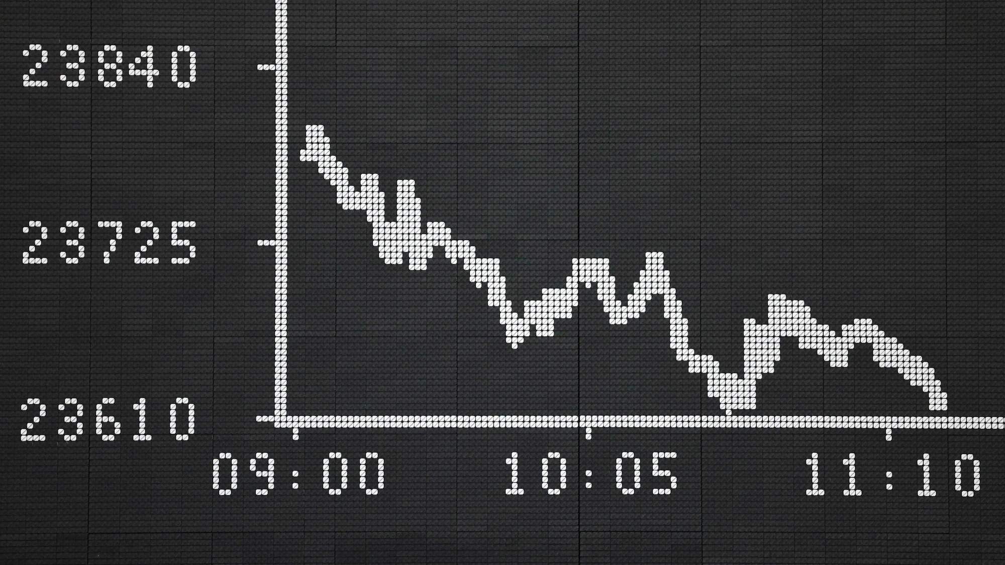 Eine Tafel zeigt den Chart des deutschen Aktienindex DAX an der Frankfurter Börse am 1. August 2025. Indexen in vielen anderen Ländern erging es ähnlich.