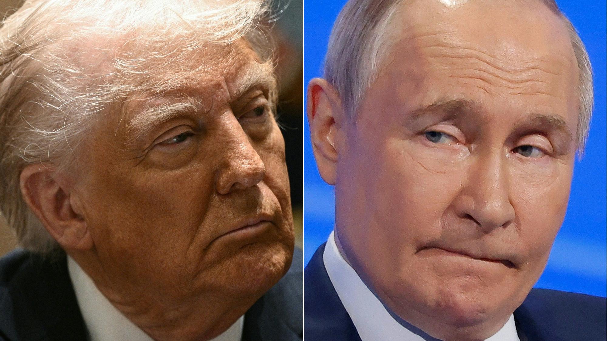 (FILES) (COMBO) This combination of pictures created on March 30, 2025 shows US President Donald Trump at the White House on March 24, 2025, in Washington, DC and Russian President Vladimir Putin in Moscow on March 18, 2025. Donald Trump said August 6, 2025 he could meet with Vladimir Putin "very soon," following what the US President described as highly productive talks in Moscow between his special envoy and the Russian leader. (Photo by Brendan SMIALOWSKI and Maxim Shemetov / AFP)
