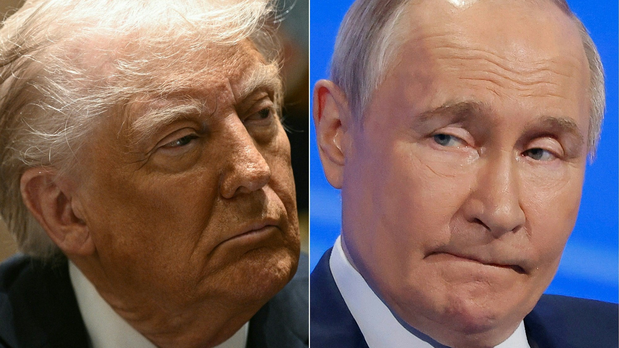 (FILES) (COMBO) This combination of pictures created on March 30, 2025 shows US President Donald Trump at the White House on March 24, 2025, in Washington, DC and Russian President Vladimir Putin in Moscow on March 18, 2025. Donald Trump said August 6, 2025 he could meet with Vladimir Putin "very soon," following what the US President described as highly productive talks in Moscow between his special envoy and the Russian leader. (Photo by Brendan SMIALOWSKI and Maxim Shemetov / AFP)