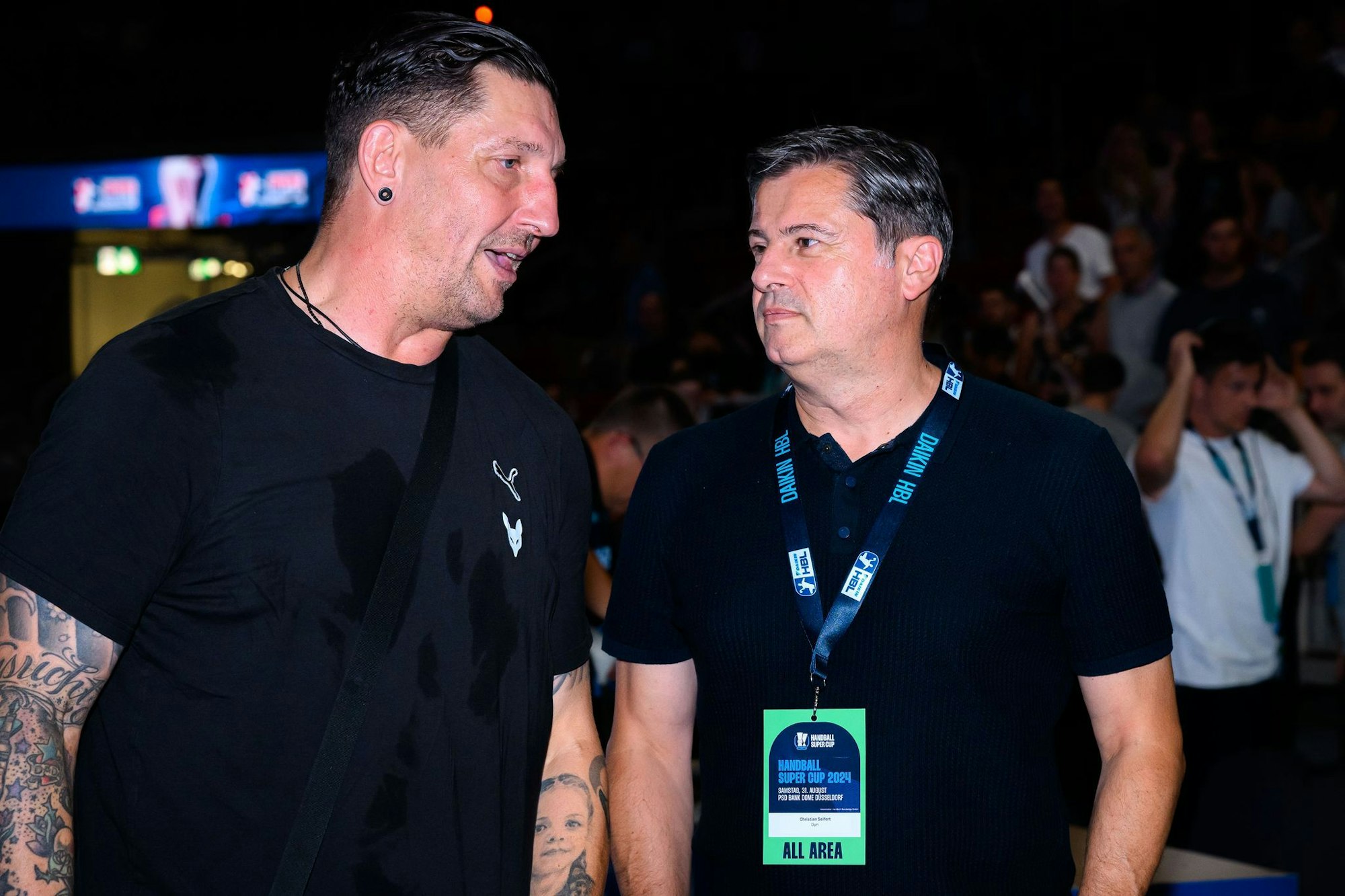 Würden sich über einen Handball-Standort München freuen: Füchse-Sportvorstand Stefan Kretzschmar (l) und Dyn-Gründer Christian Seifert.