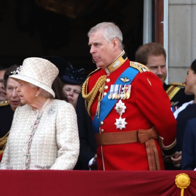 Camilla Duchess of Cornwall Prince Charles Prince of Wales, Queen Elizabeth II, Prince Andrew Duke of York, Prince Harry Duke of Sussex pictured at the Trooping of the Colour 2019. Trooping the Colour marks the Queens official birthday and 1,400 soldiers, 200 horse and 400 musicians parade for Queen Elizabeth II, and the event finishes with an RAF flypast as the Royal Family watch from the balcony at Buckingham Palace. This year the colour will be trooped by 1st Battalion Grenadier Guards Trooping the Colour, London, June 8, 2019 PUBLICATIONxNOTxINxUK