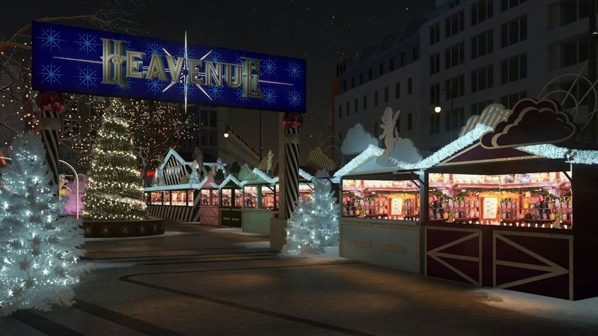 Der geplante Weihnachtsmarkt „Heavenue“ am Kölner Friesenplatz.