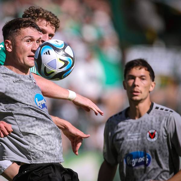 12.08.2023, Köln, Fußball, DFB-Pokal, 2023/2024, 1. Runde, Sportpark Höhenberg, FC Viktoria Köln Werder Bremen: 15-6 Christoph Greger Viktoria Köln und Jens Stage Werder Bremen beim Zweikampf um den Kopfball. DFB regulations prohibit any use of photographs as image sequences and or quasi-video. Nordrhein-Westfalen Deutschland *** 12 08 2023, Cologne, soccer, DFB Pokal, 2023 2024, 1 round, Sportpark Höhenberg, FC Viktoria Köln Werder Bremen 15 6 Christoph Greger Viktoria Köln and Jens Stage Werder Bremen dueling for the header DFB regulations prohibit any use of photographs as image sequences and or quasi video Nordrhein Westfalen Germany
